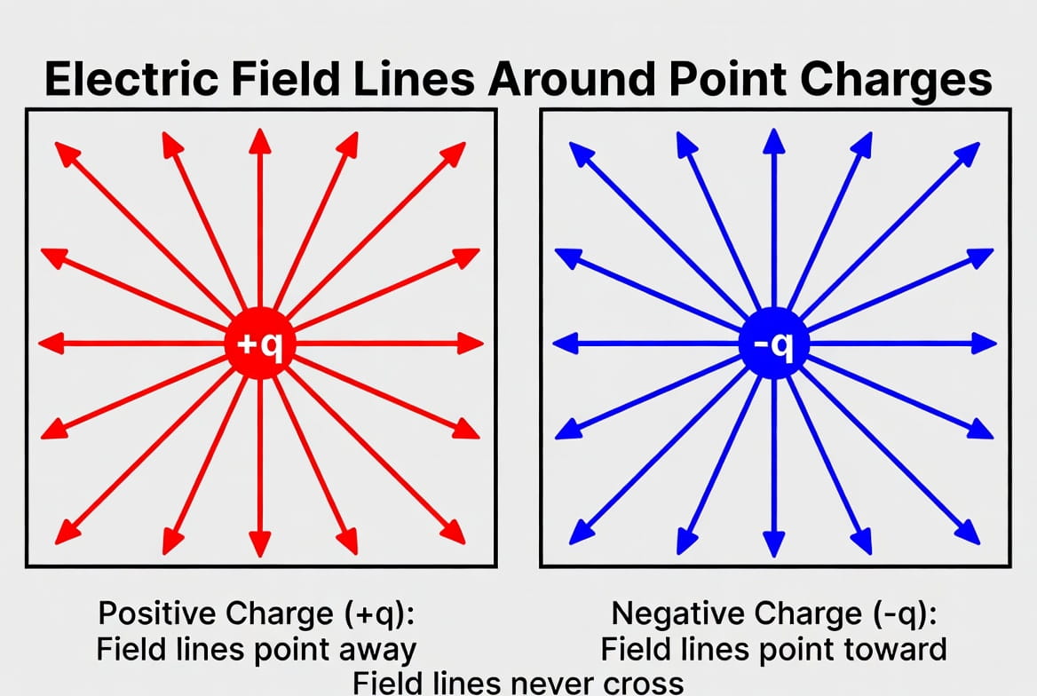 Electric field lines around positive and negative point charges