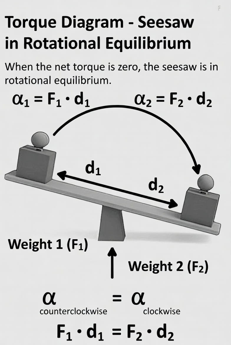 Torque diagram for seesaw showing rotational equilibrium