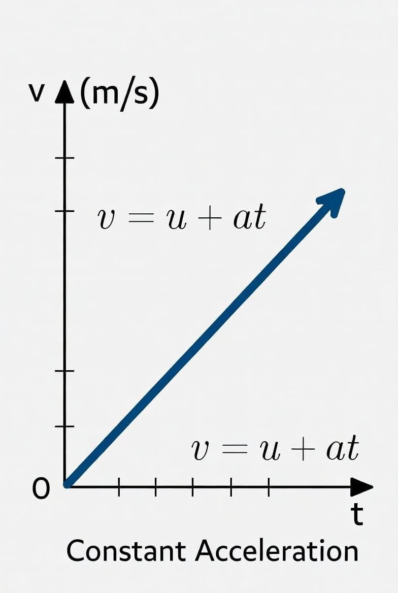 Velocity-time graph showing linear increase for constant acceleration in kinematics